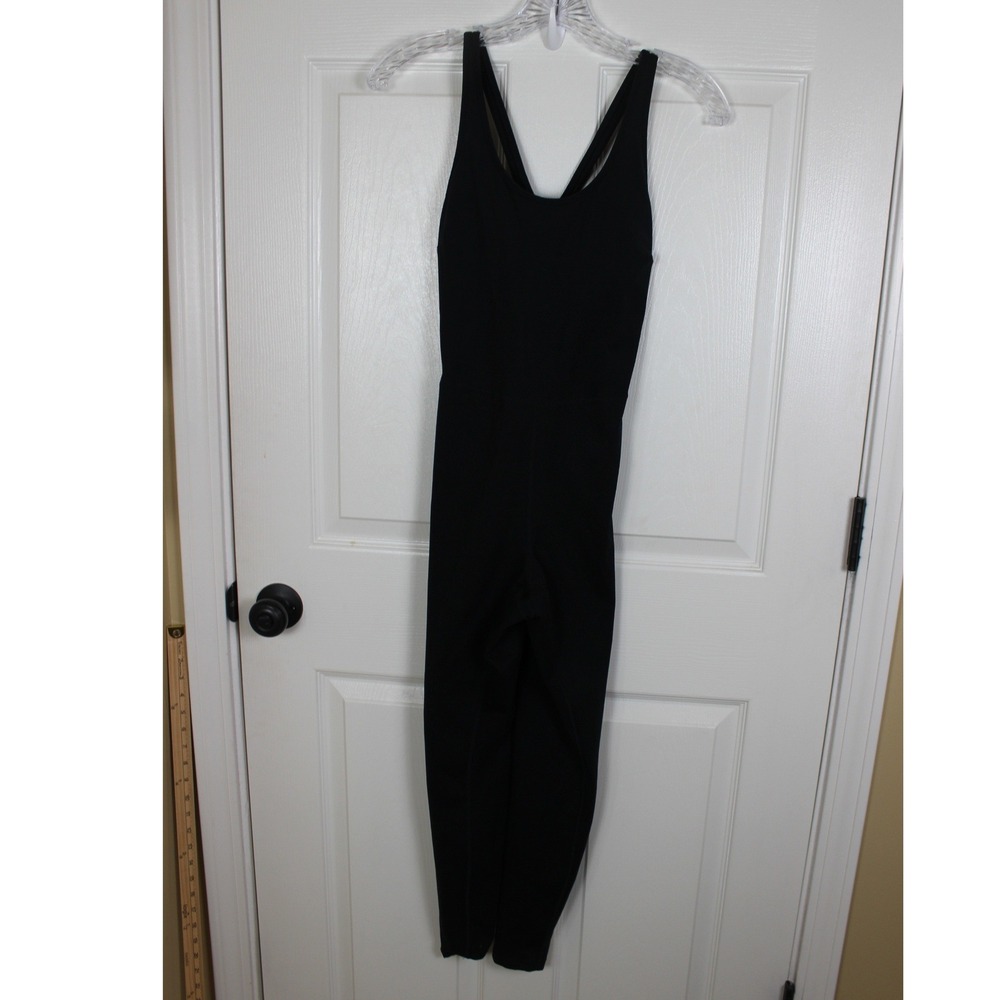 LOVESOFT Black Athletic Jumpsuit Medium Strappy Back Built-in Bra Unitard